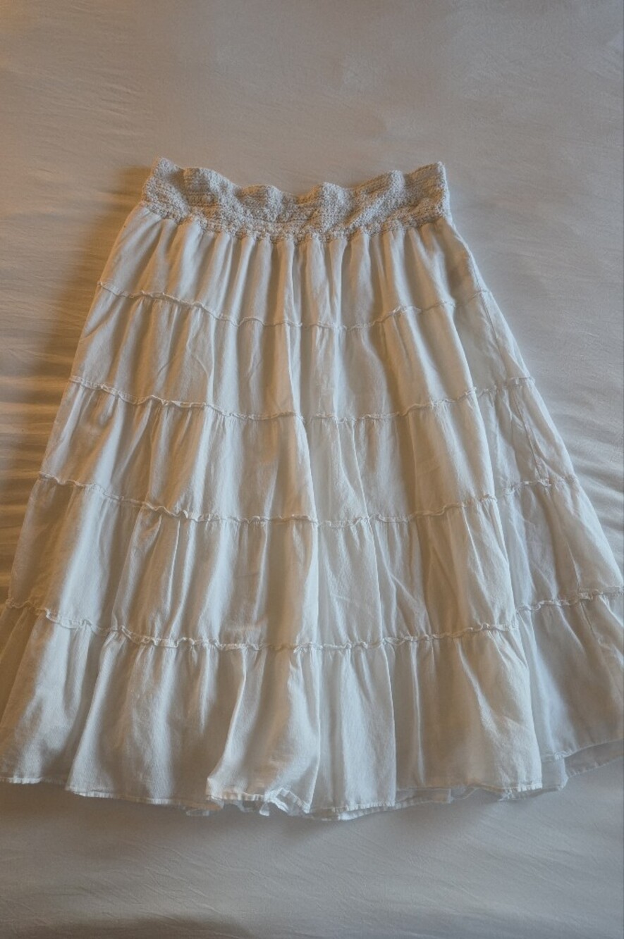 White Boho Crochet Waistband Tiered Skirt